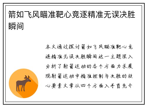 箭如飞风瞄准靶心竞逐精准无误决胜瞬间