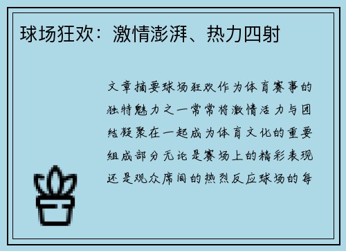球场狂欢：激情澎湃、热力四射