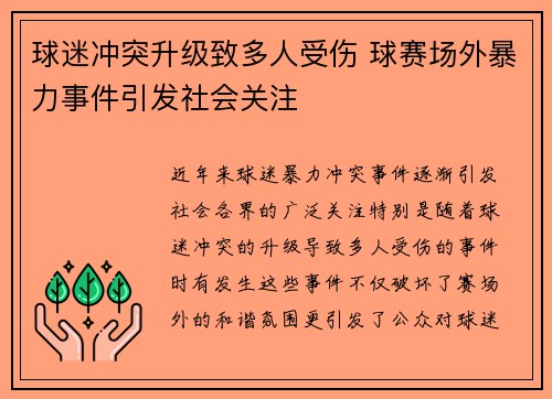 球迷冲突升级致多人受伤 球赛场外暴力事件引发社会关注