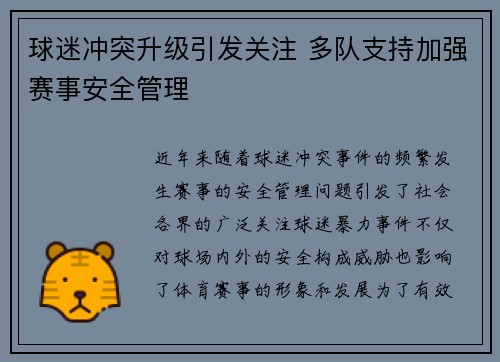 球迷冲突升级引发关注 多队支持加强赛事安全管理